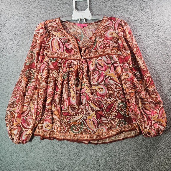 Flying Tomato Tops - NWOT Flying Tomato Top Blouse Women Large Paisley Print w Inner Tank Maroon Tone